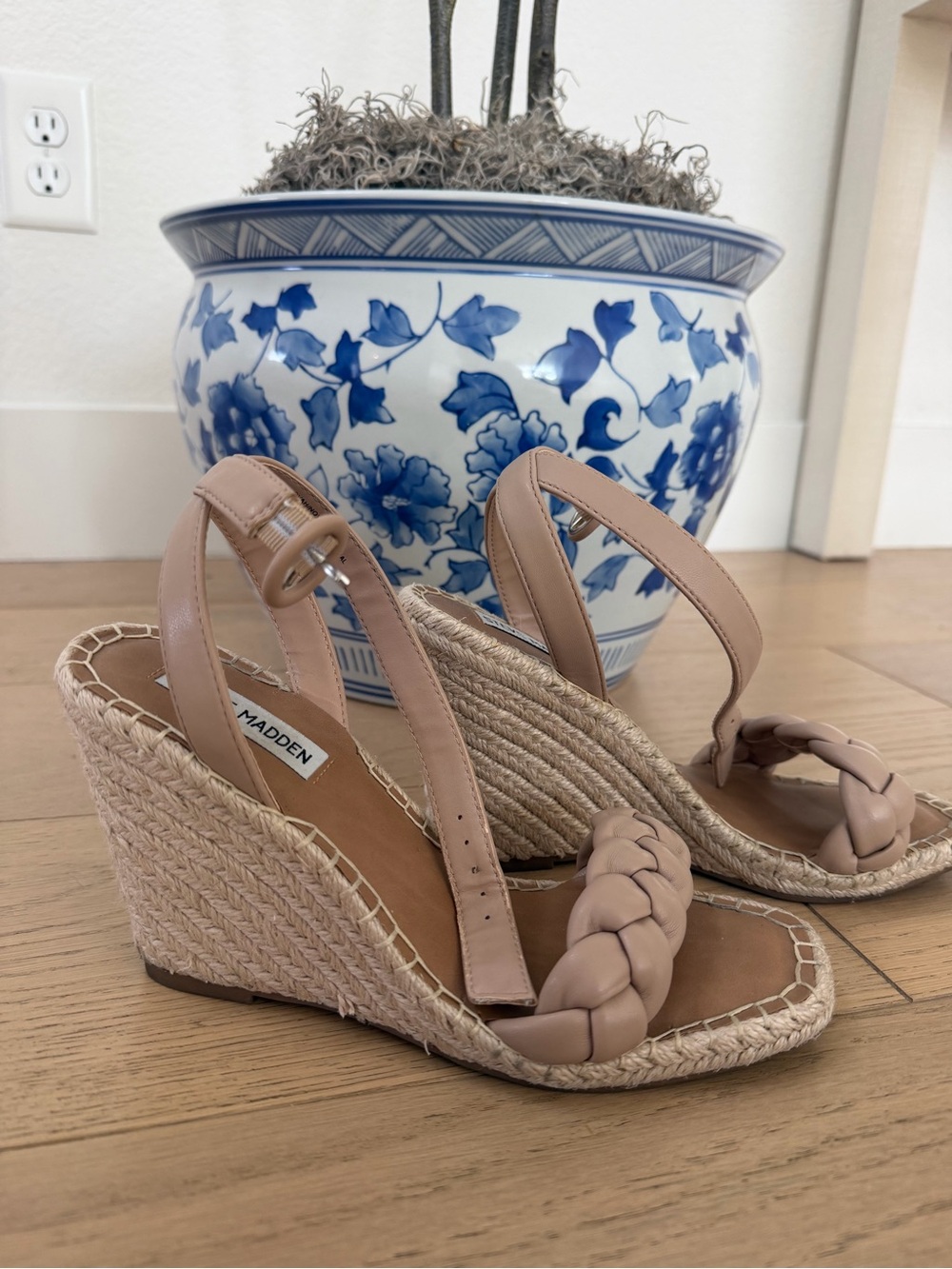 Steve Madden braided espadrille wedges in nude